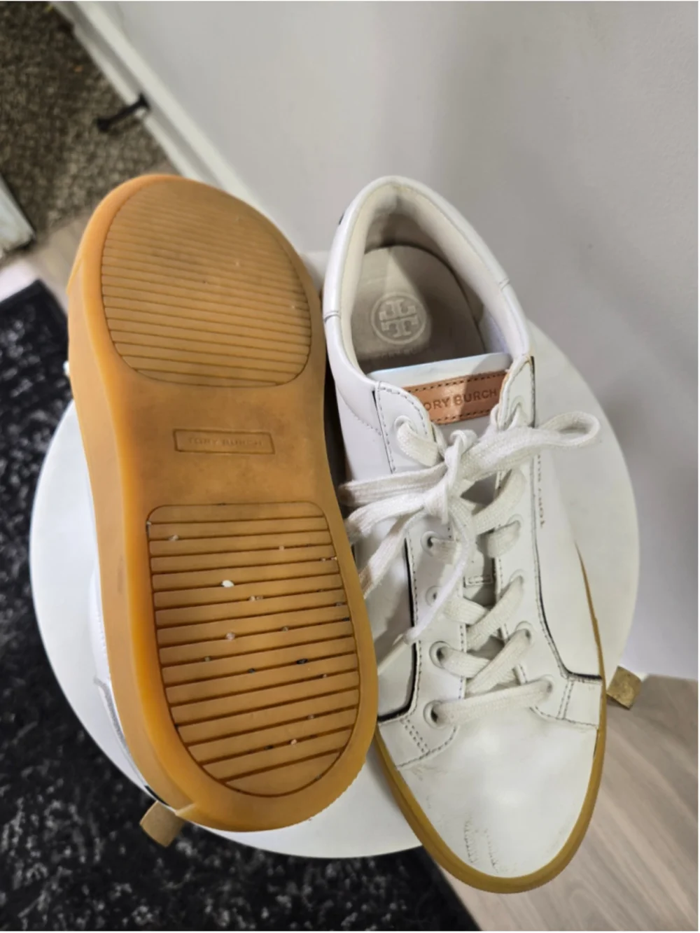Women's Tory Burch White Leather Sneakers with Gum Sole
